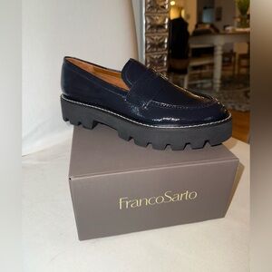 Franco Sarto Patent Leather Lug Sole Loafers in Black